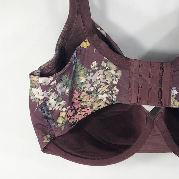 Cacique 40F Bra Full Coverage Maroon Floral Print Underwire Plus Size Stretch 70 - Picture 8 of 13